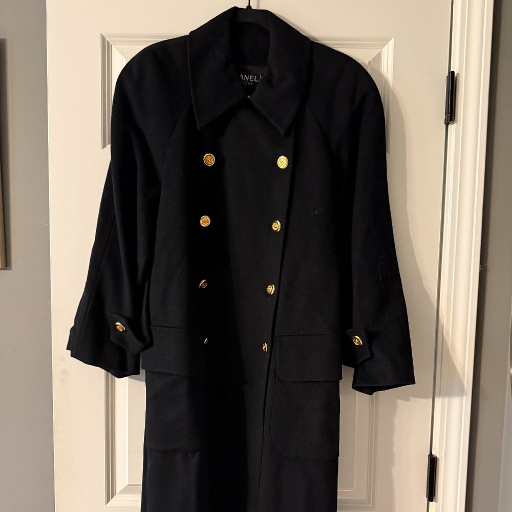 **Chanel Black Wool Double-Breasted Coat**
